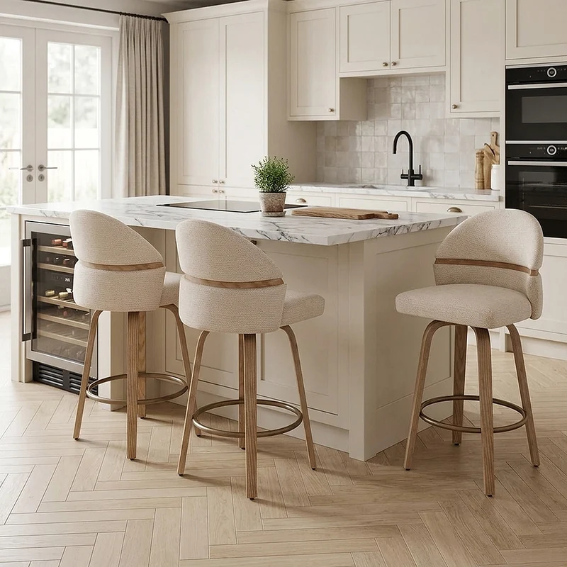 Tabouret Chêne Tissu - Odessa Crème