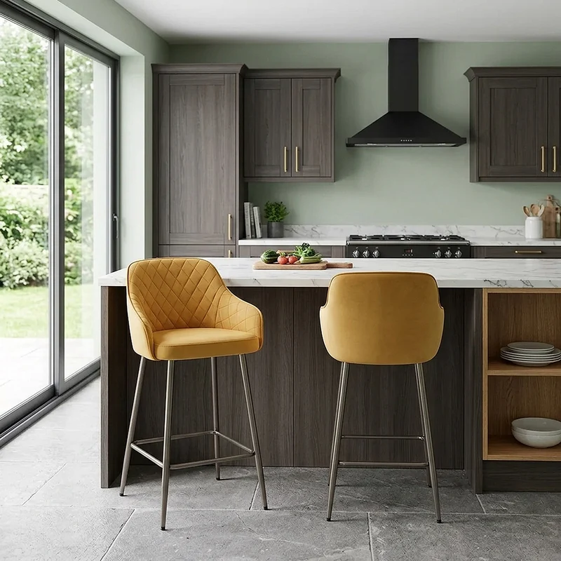 Tabouret de Bar Velours - Sydney Jaune
