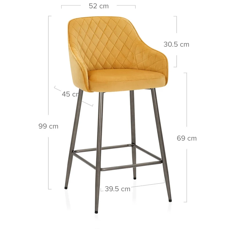 Tabouret de Bar Velours - Sydney Jaune
