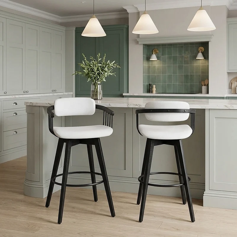 Tabouret Cuir Véritable - Electra Blanc