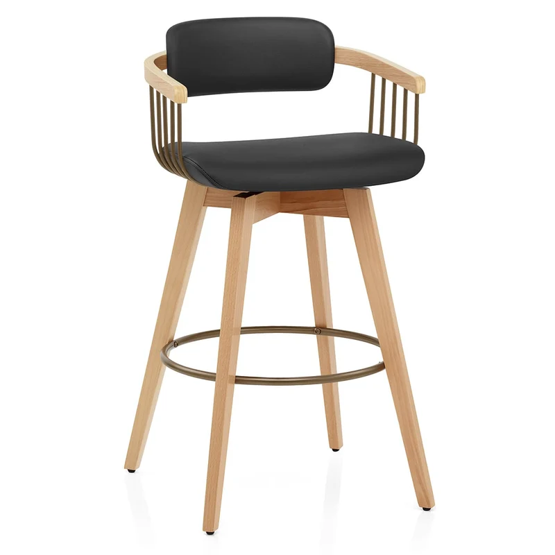 Tabouret Chêne Cuir Véritable - Electra Noir