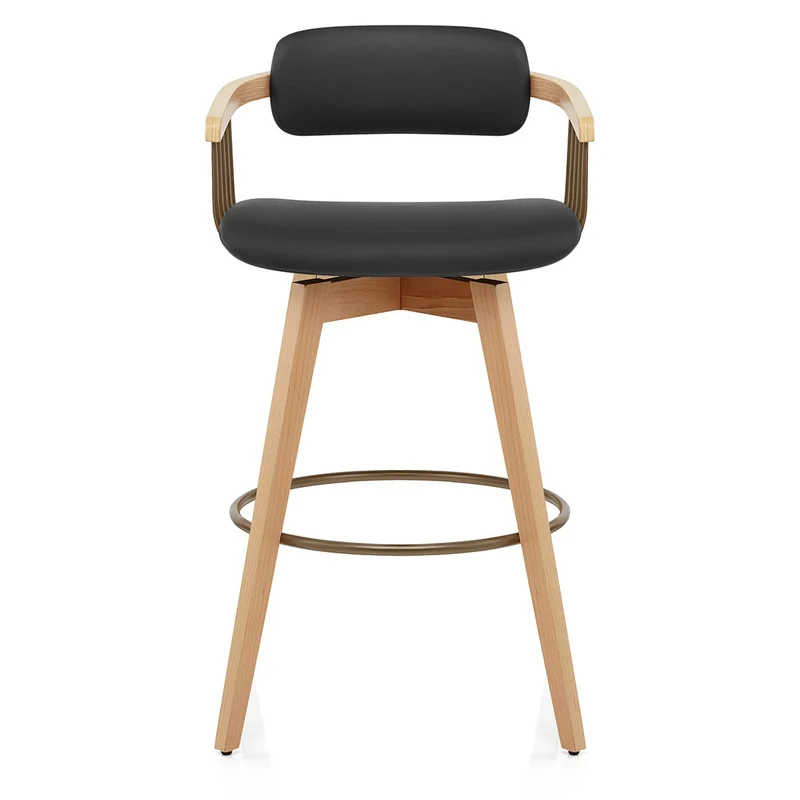 Tabouret Chêne Cuir Véritable - Electra Noir