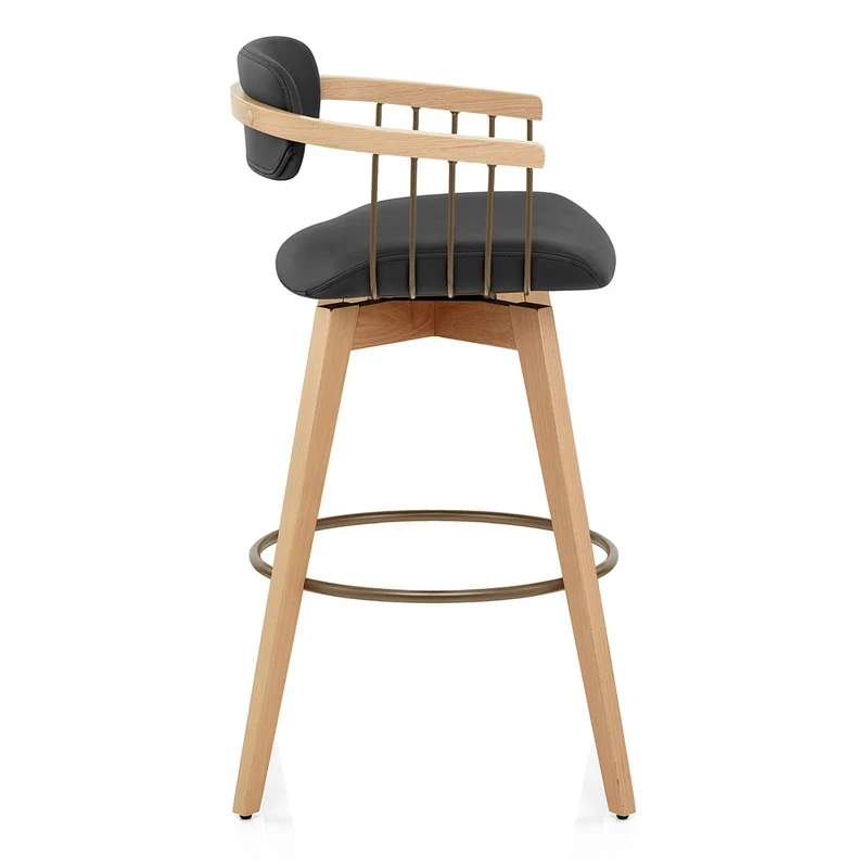 Tabouret Chêne Cuir Véritable - Electra Noir