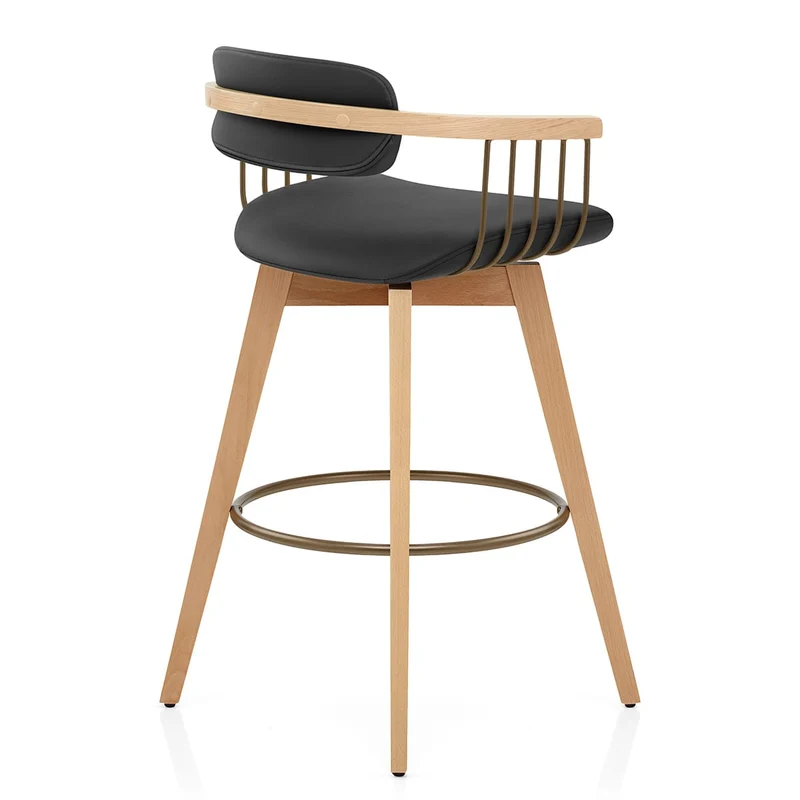 Tabouret Chêne Cuir Véritable - Electra Noir