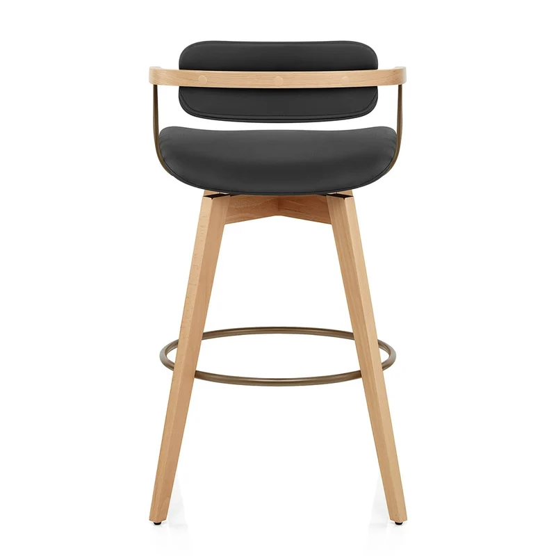 Tabouret Chêne Cuir Véritable - Electra Noir