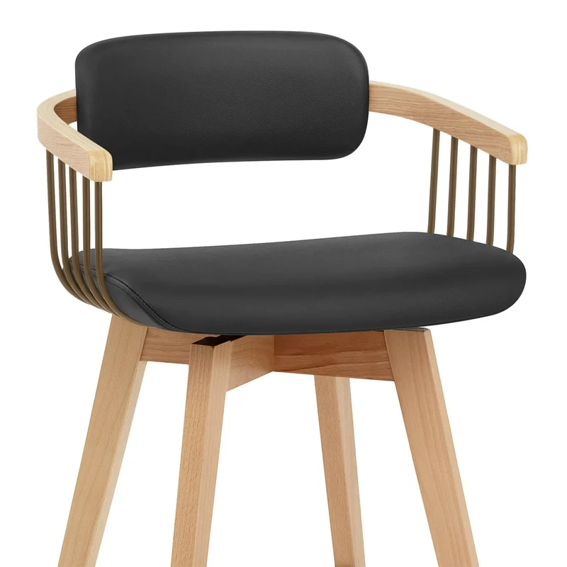 Tabouret Chêne Cuir Véritable - Electra Noir