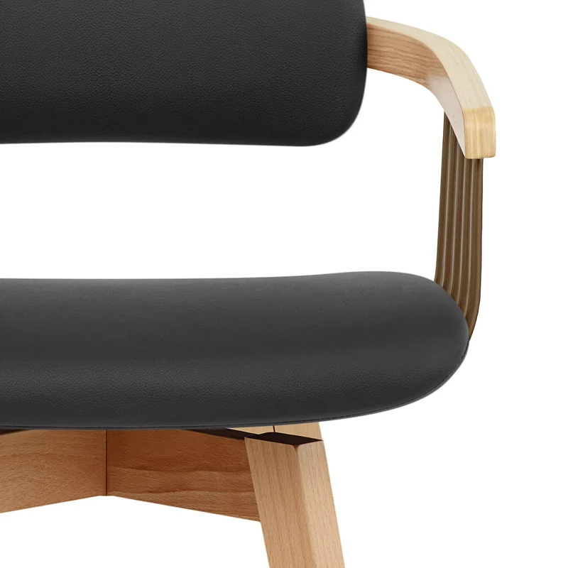 Tabouret Chêne Cuir Véritable - Electra Noir