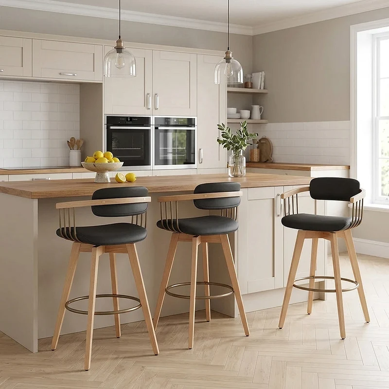 Tabouret Chêne Cuir Véritable - Electra Noir