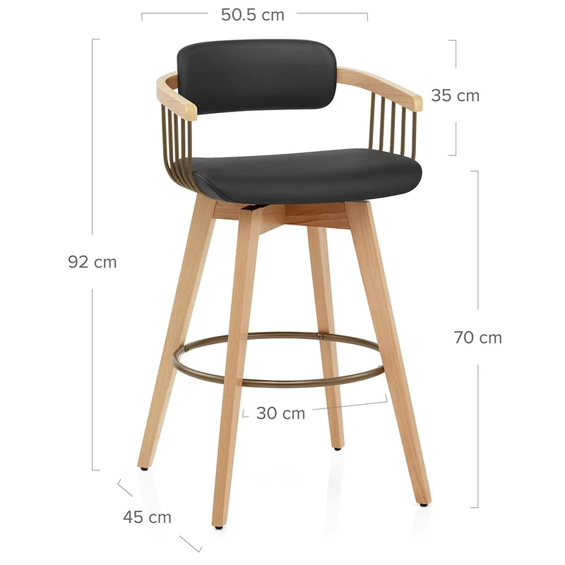 Tabouret Chêne Cuir Véritable - Electra Noir