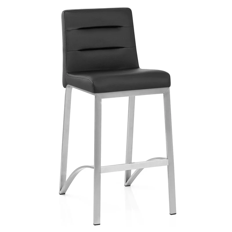 Tabouret Faux Cuir Chrome Brossé - Stella Noir