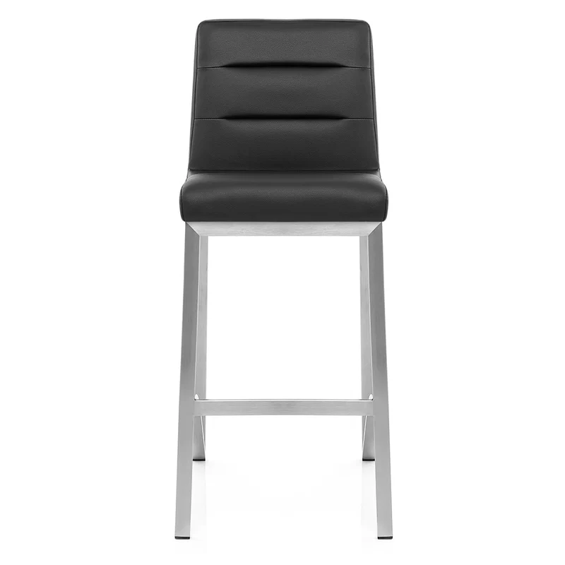Tabouret Faux Cuir Chrome Brossé - Stella Noir