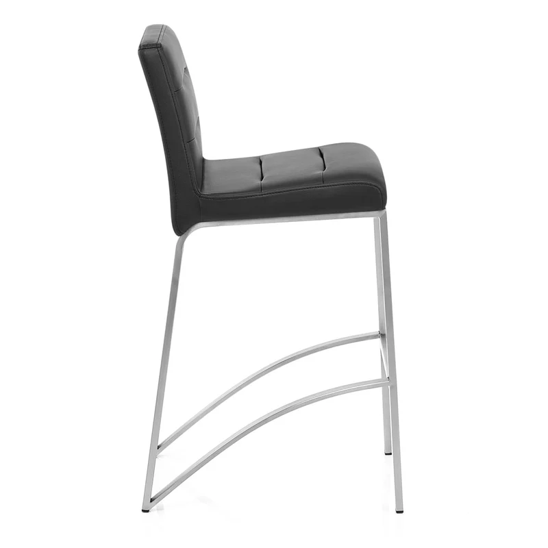 Tabouret Faux Cuir Chrome Brossé - Stella Noir
