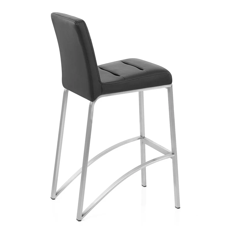 Tabouret Faux Cuir Chrome Brossé - Stella Noir