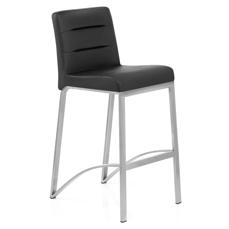 Tabouret Faux Cuir Chrome Brossé - Stella Noir