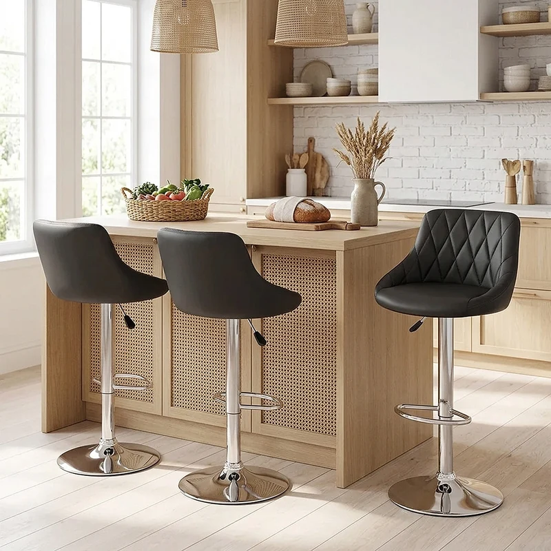 Chaise de Bar Faux Cuir - Stitch Noir