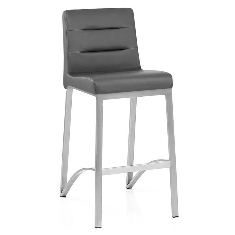 Tabouret Faux Cuir Chrome Brossé - Stella Gris