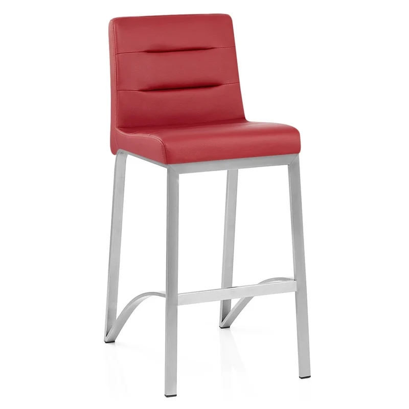 Tabouret Faux Cuir Chrome Brossé - Stella Rouge