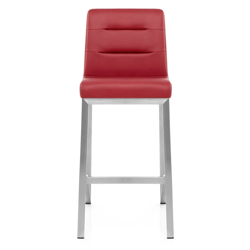 Tabouret Faux Cuir Chrome Brossé - Stella Rouge
