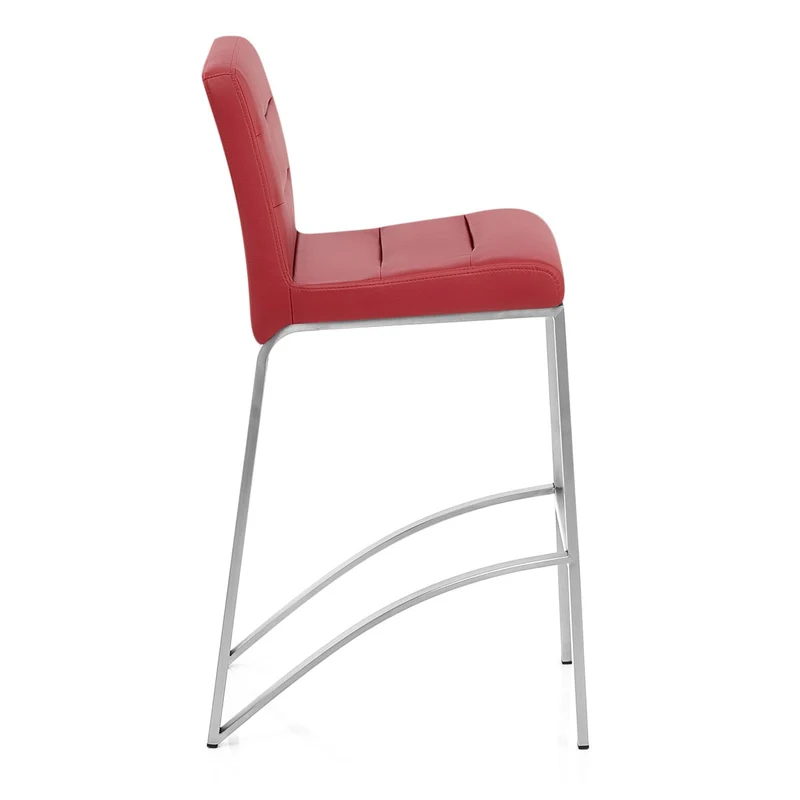Tabouret Faux Cuir Chrome Brossé - Stella Rouge