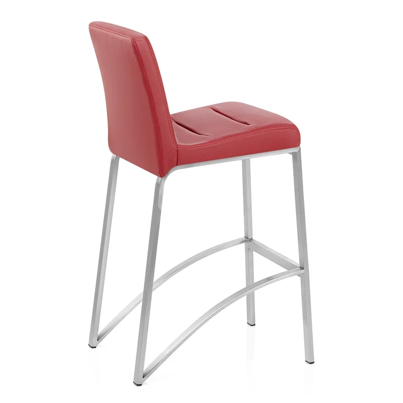 Tabouret Faux Cuir Chrome Brossé - Stella Rouge