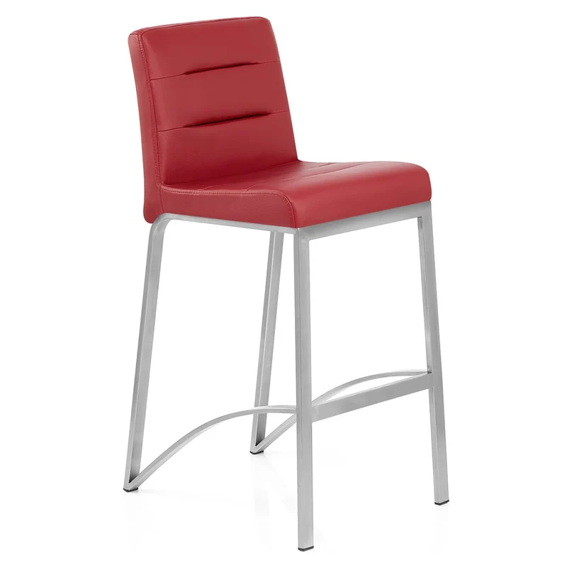 Tabouret Faux Cuir Chrome Brossé - Stella Rouge