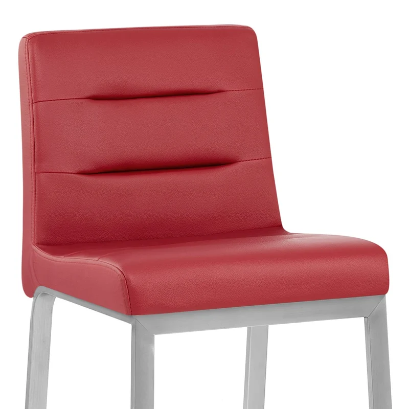 Tabouret Faux Cuir Chrome Brossé - Stella Rouge