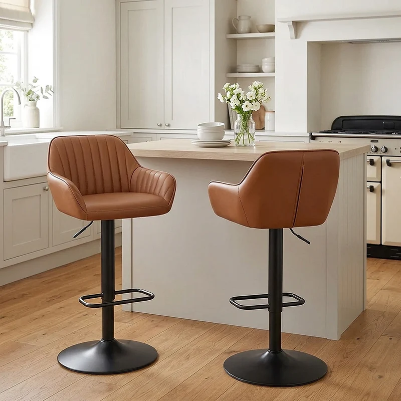Tabouret Cuir Véritable - Sol Marron