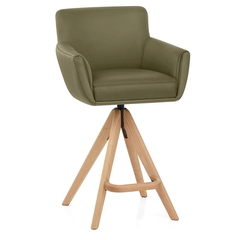 Tabouret Cuir Véritable Bois - Rome Vert