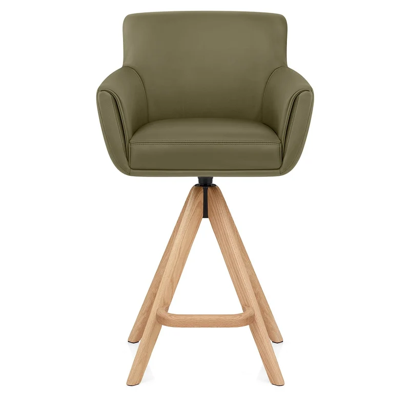 Tabouret Cuir Véritable Bois - Rome Vert