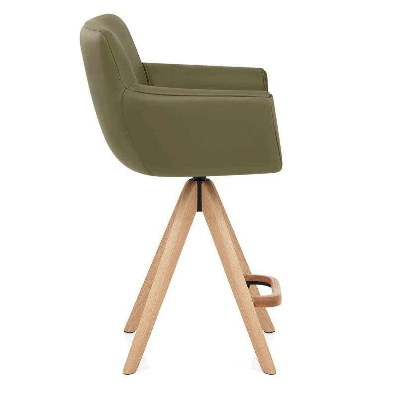 Tabouret Cuir Véritable Bois - Rome Vert