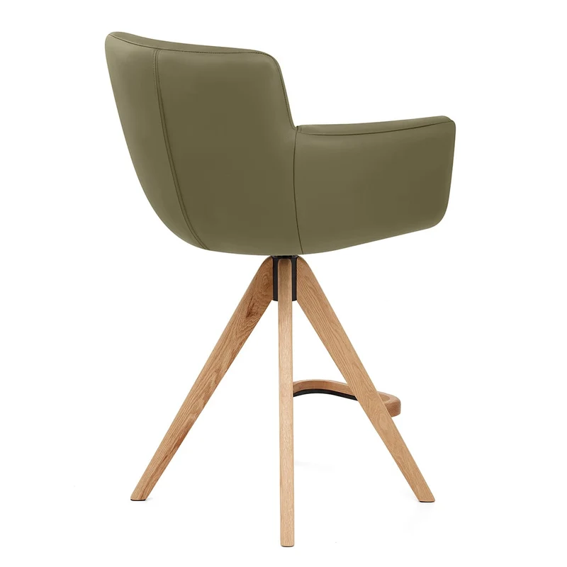 Tabouret Cuir Véritable Bois - Rome Vert