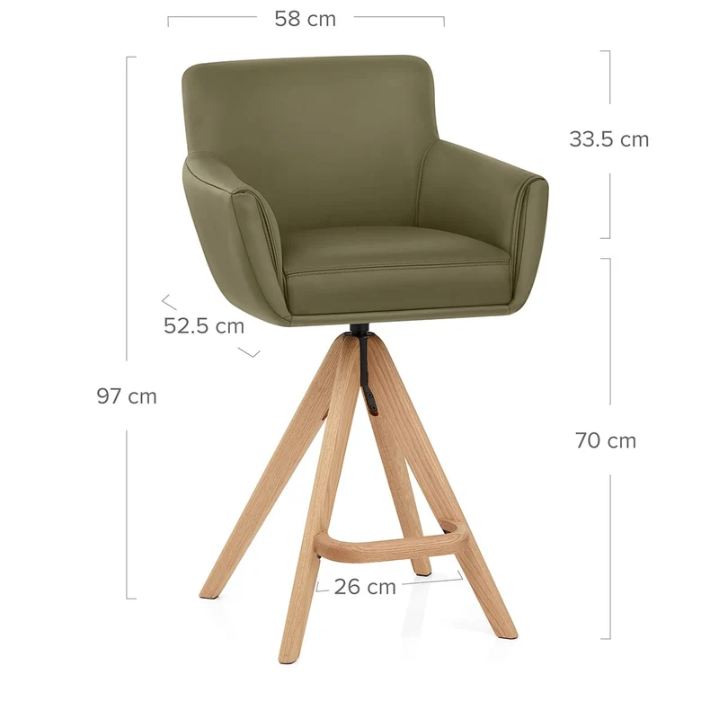 Tabouret Cuir Véritable Bois - Rome Vert