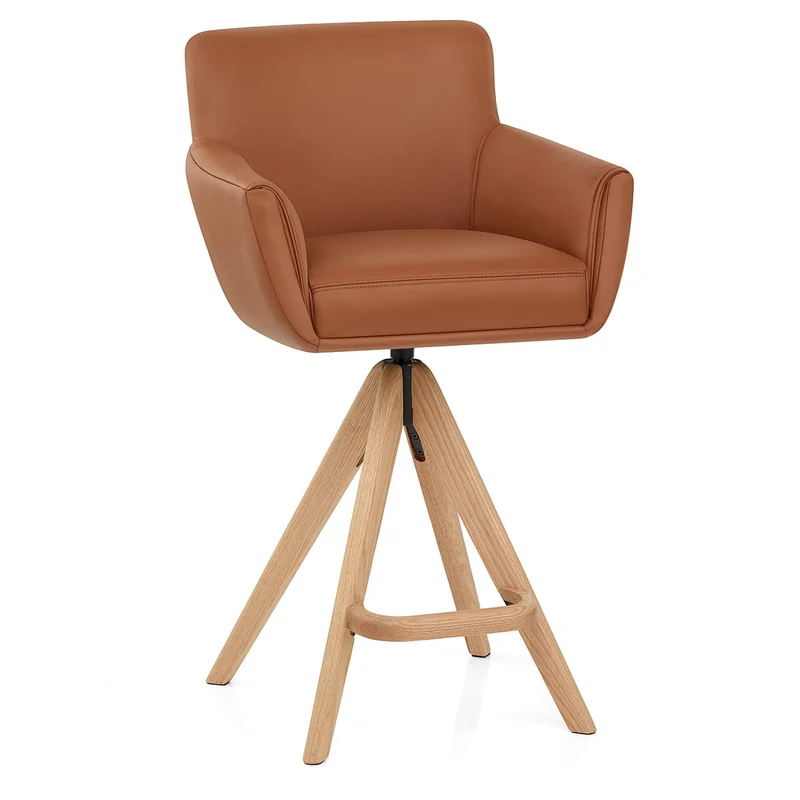 Tabouret Cuir Véritable Bois - Rome Marron