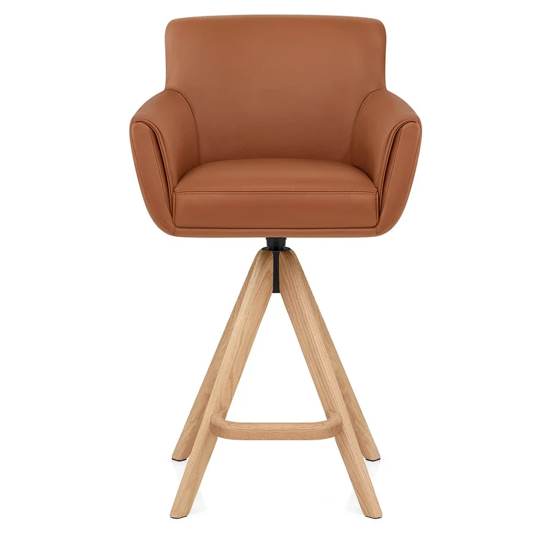 Tabouret Cuir Véritable Bois - Rome Marron