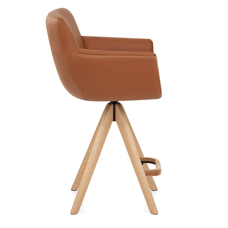 Tabouret Cuir Véritable Bois - Rome Marron