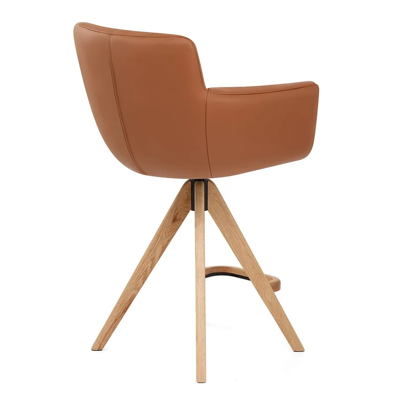 Tabouret Cuir Véritable Bois - Rome Marron