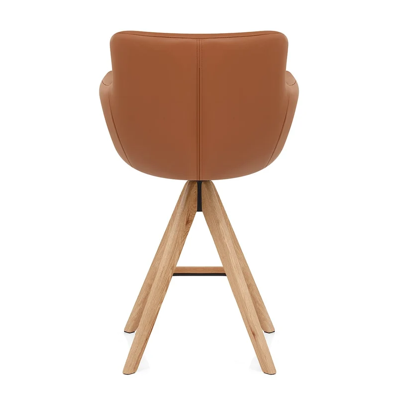 Tabouret Cuir Véritable Bois - Rome Marron