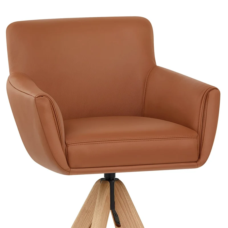 Tabouret Cuir Véritable Bois - Rome Marron