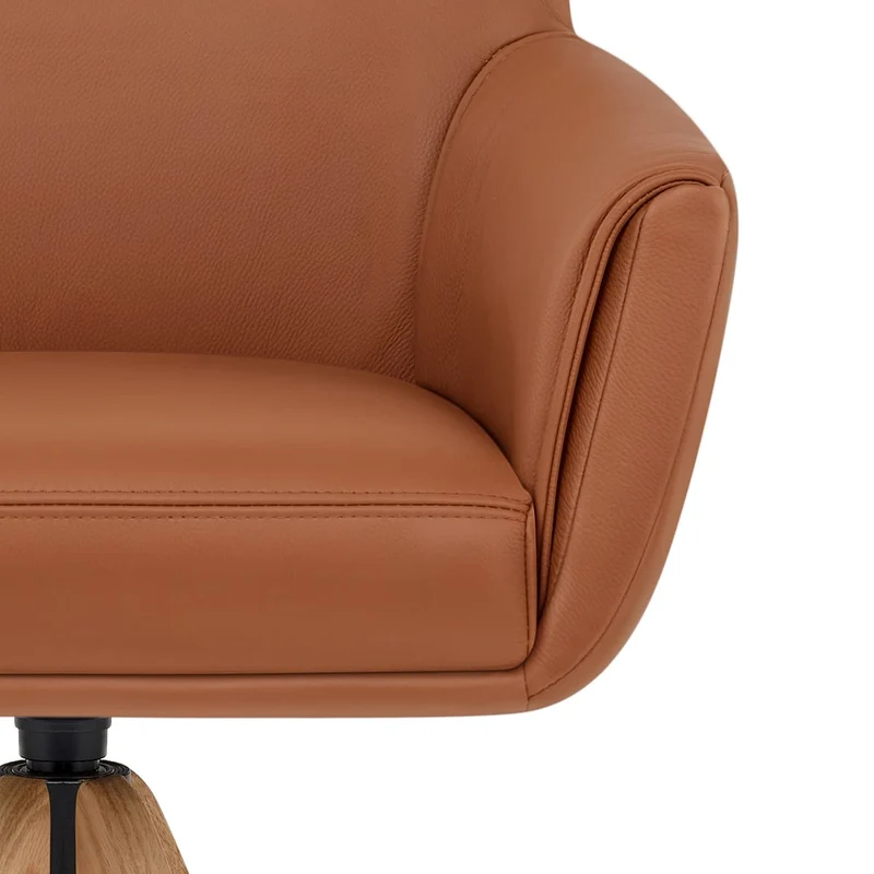 Tabouret Cuir Véritable Bois - Rome Marron