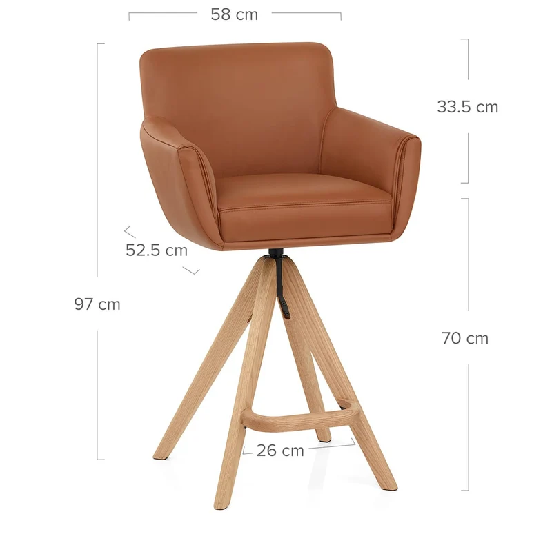 Tabouret Cuir Véritable Bois - Rome Marron