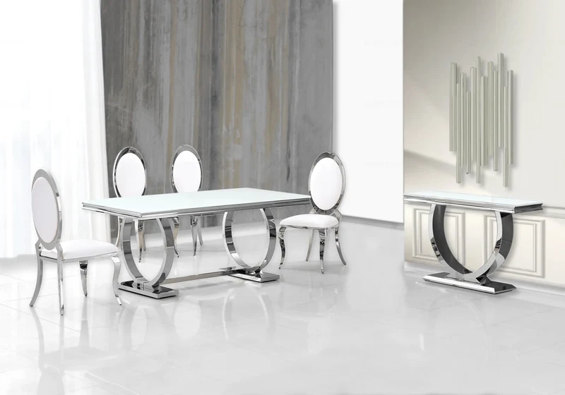 Table à manger verre blanc argent - Bobo