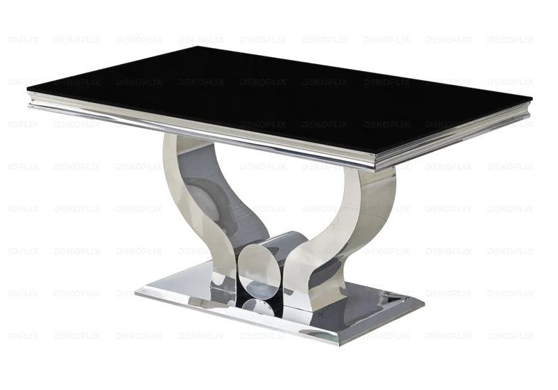 Table verre noir et 4 chaises capitonnées argent – Omega