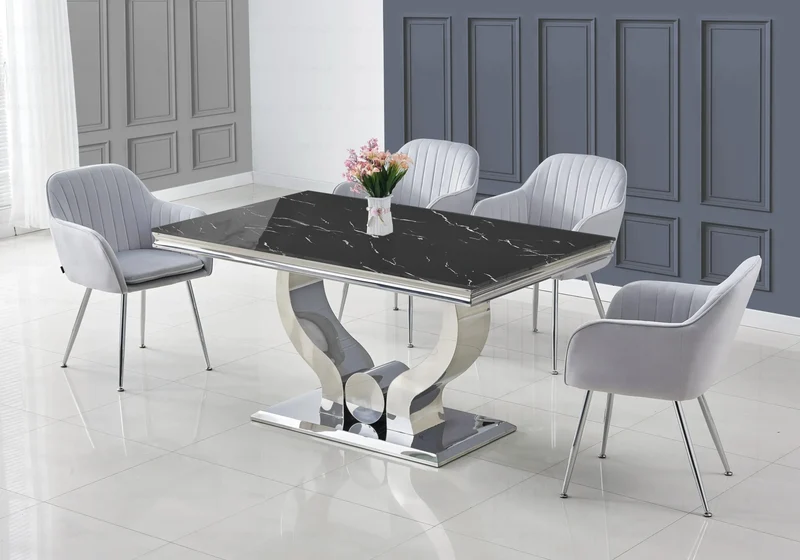 Salle à manger complète marbre noir argent – Omega