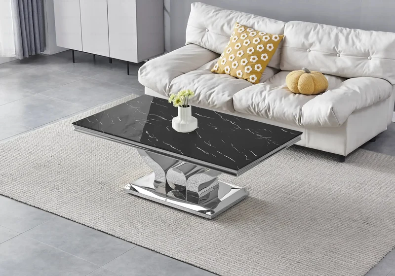 Salle à manger complète marbre noir argent – Omega
