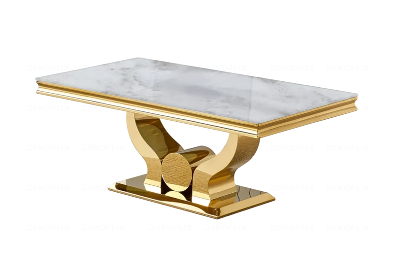 Salle à manger complète marbre beige doré – Omega