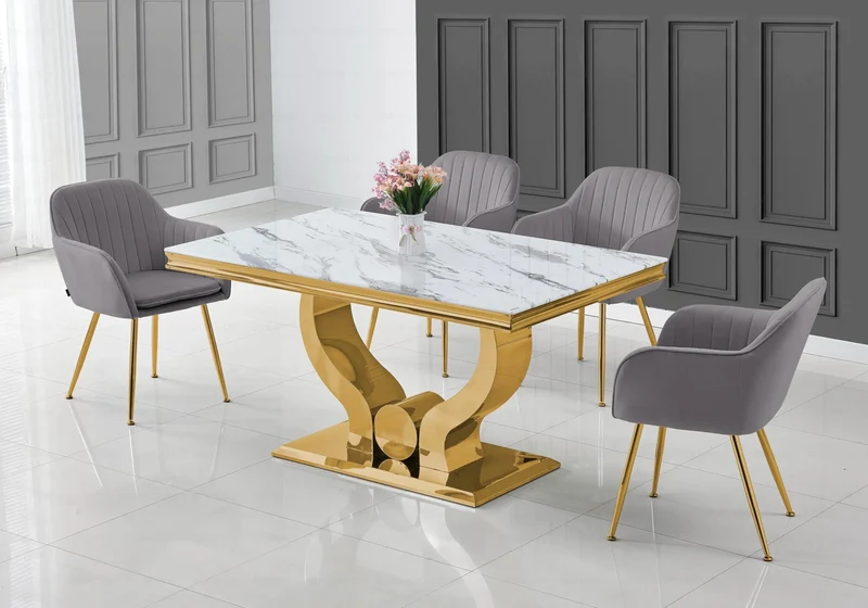 Salle à manger complète marbre blanc doré – Omega