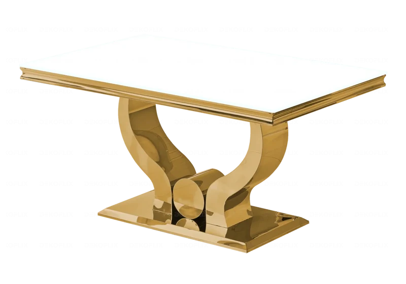 Salle à manger complète verre blanc doré – Omega