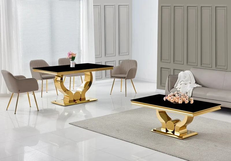 Salle à manger complète verre noir doré – Omega