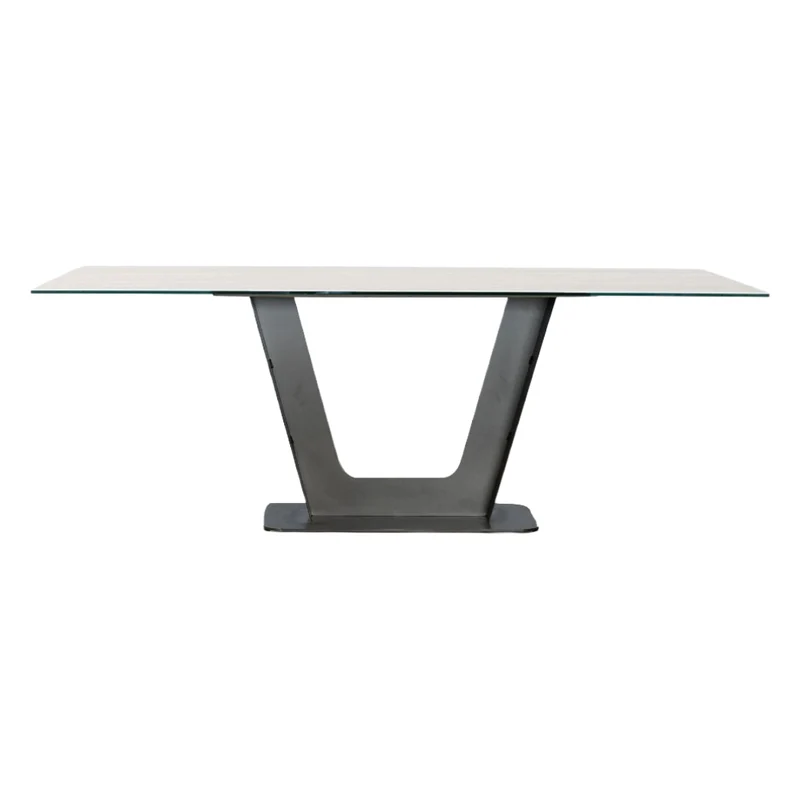 Table de salle à manger rectangulaire en porcelaine italienne crème et métal bronze - Amélia