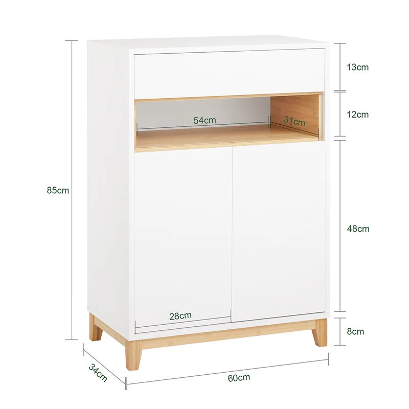 SoBuy FSB97-WN Buffet Bas Blanc et Bambou – 1 Tiroir, 2 Portes, Étagères Réglables, 60×34×85 cm
